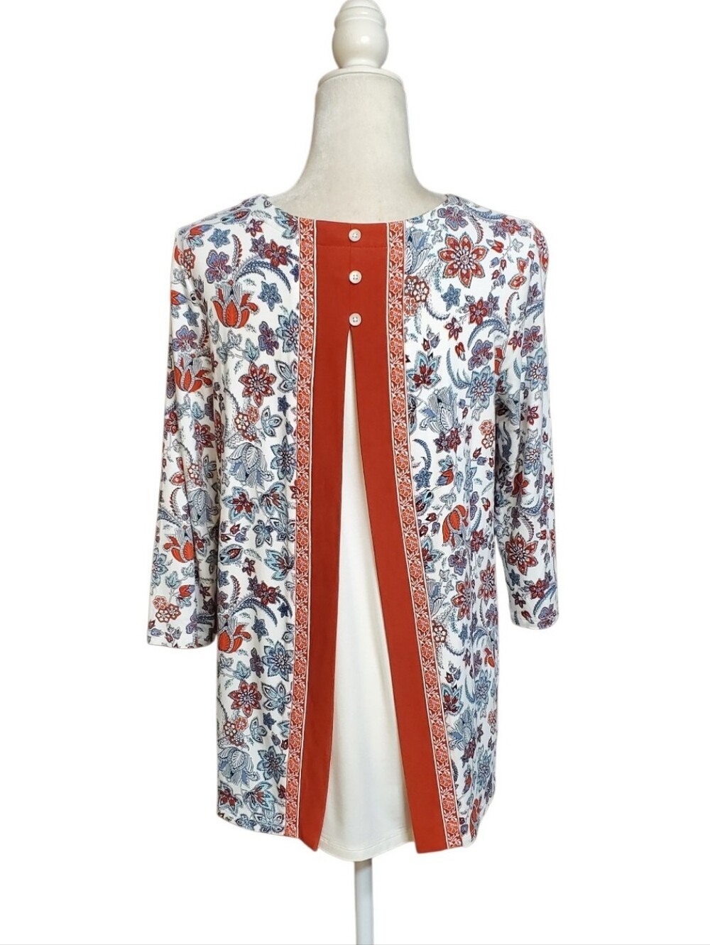 J. Jill Boho Floral Split-Back Tunic Blouse Size Small - Picture 6 of 10